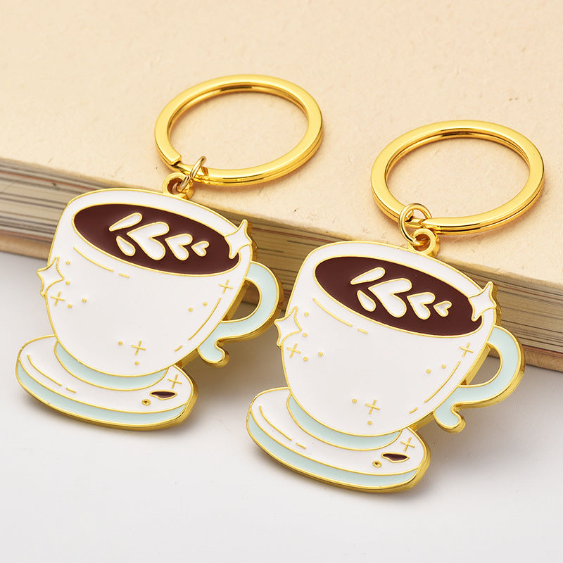 Wholesale Creative Latte Art Coffee Metal Keychain
